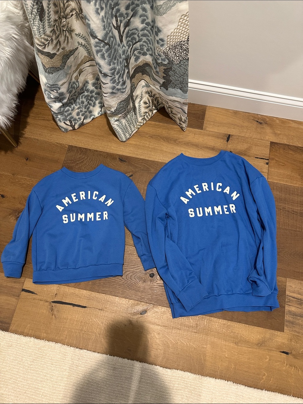 Mom and Kids' Matching American Summer Crewneck Sweatshirts - Blue